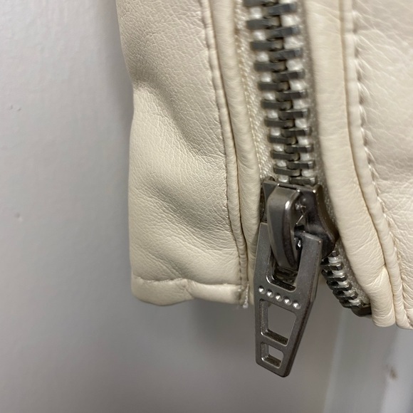 BLANK-NYC Cream white vegan leather jacket with removable denim collar. - Picture 13 of 15